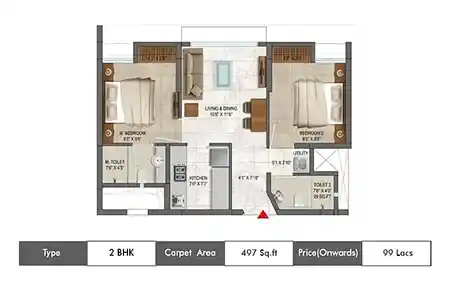 2 BHK-497 Sq.ft.
