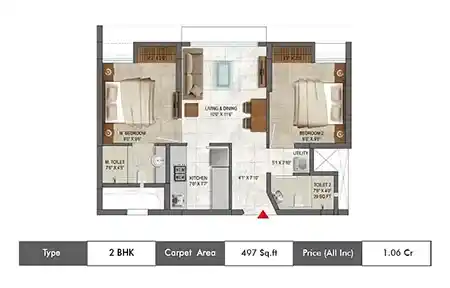 2 BHK-497 Sq.ft.